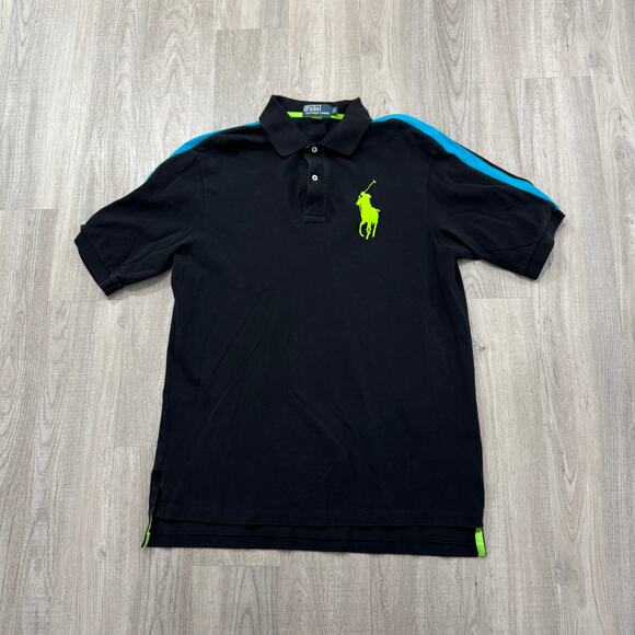 Polo Ralph Lauren Shirt Men's Large Tall Black Green Big Pony Preppy Logo y2k - Picture 1 of 7